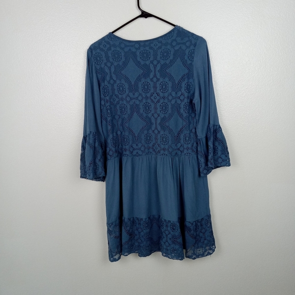 New Collection Dress Blue Bell Sleeves Short Lace Detail Women's Small? - Picture 10 of 11